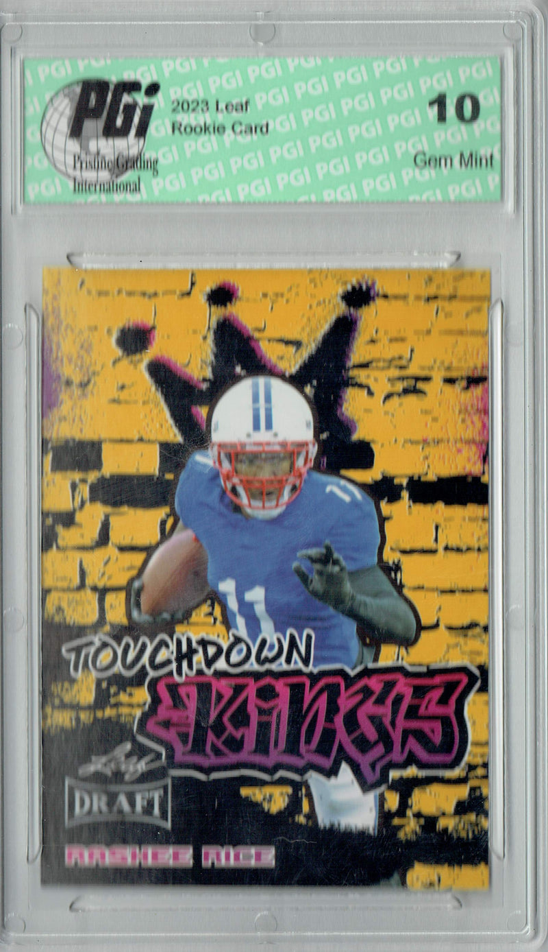 Rashee Rice Rookie Card PGI 10 Gem Mint Football Trading Card 2023 Leaf Football #100 Gold Touchdown Kings