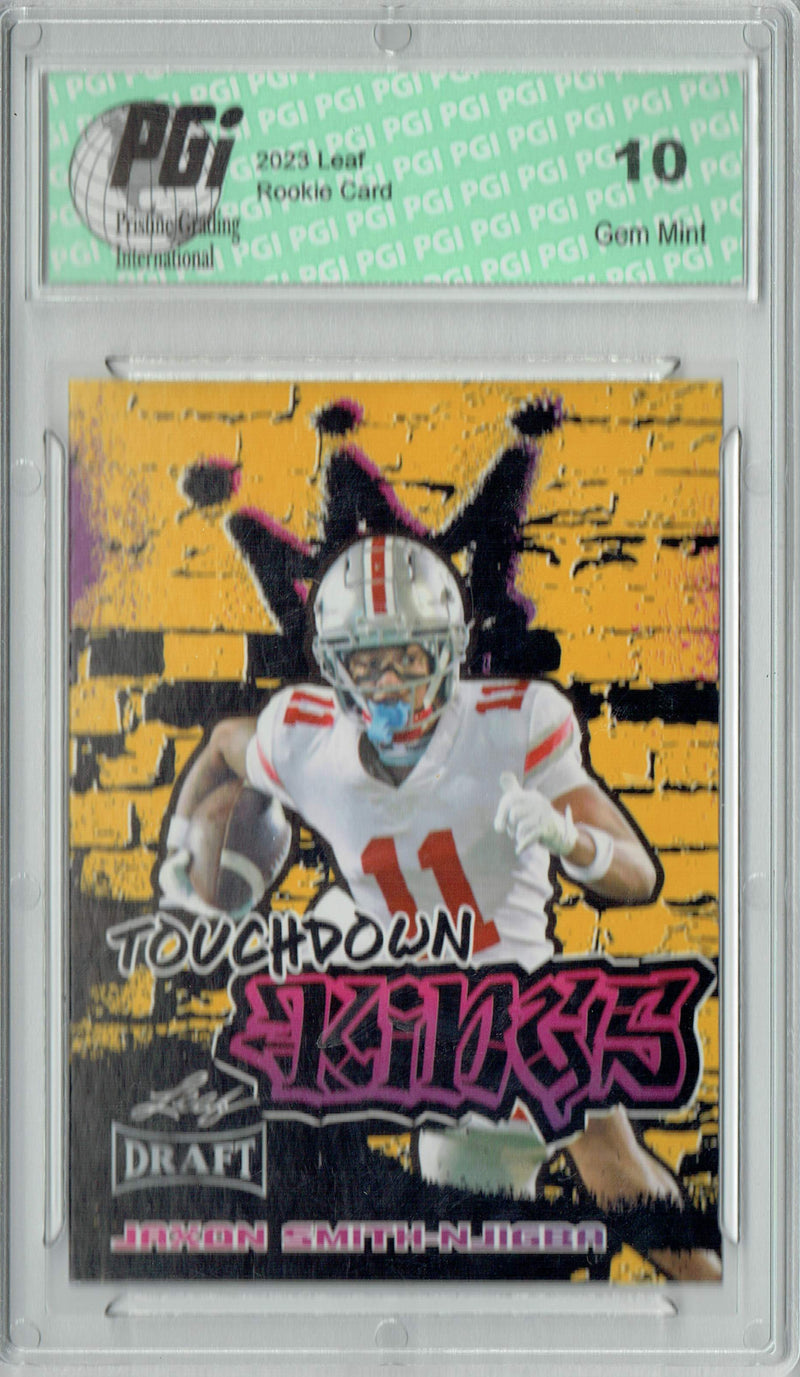Jaxon Smith-Njigba Rookie Card PGI 10 Gem Mint Football Trading Card 2023 Leaf Football #97 Gold TD Kings