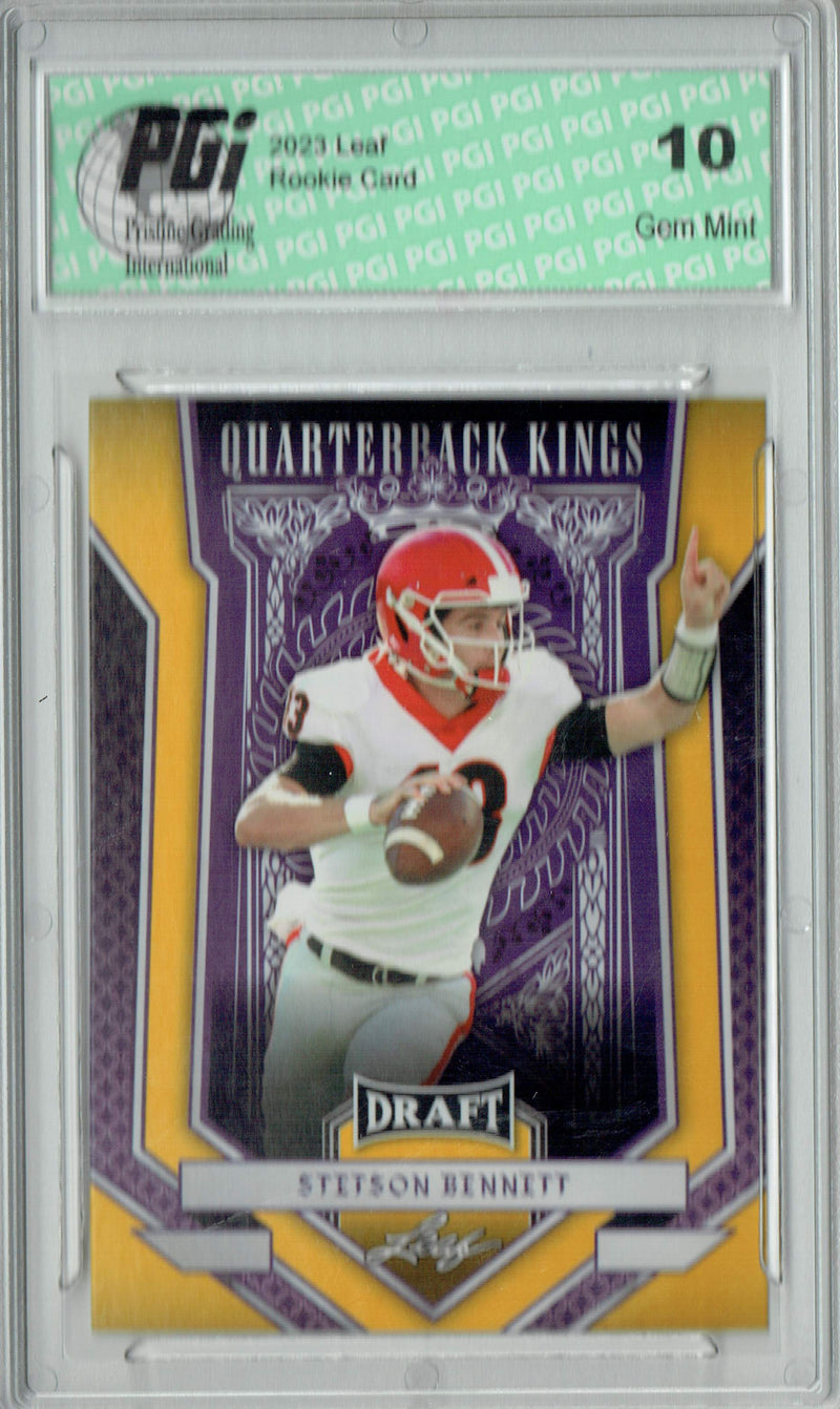 Stetson Bennett Rookie Card Georgia / Los Angeles PGI 10 Gem Mint Football Trading Card 2023 Leaf Football #93 Gold Quarterback Kings