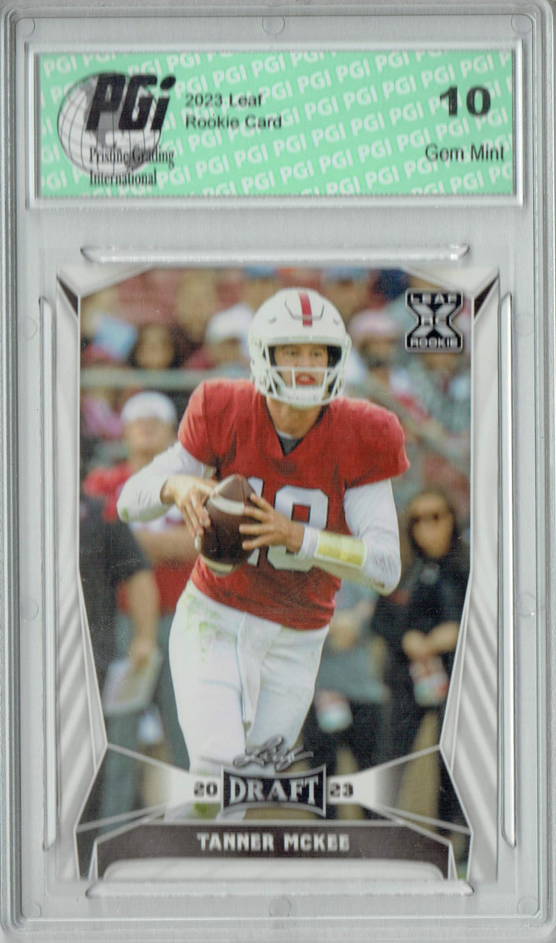Tanner McKee Rookie Card PGI 10 Gem Mint Football Trading Card 2023 Leaf Football #70