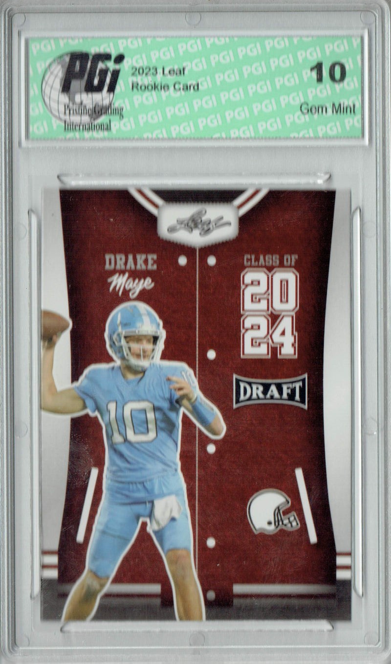 Drake Maye Rookie Card New England PGI 10 Gem Mint Football Trading Card 2023 Leaf Football #79 Class of 2024