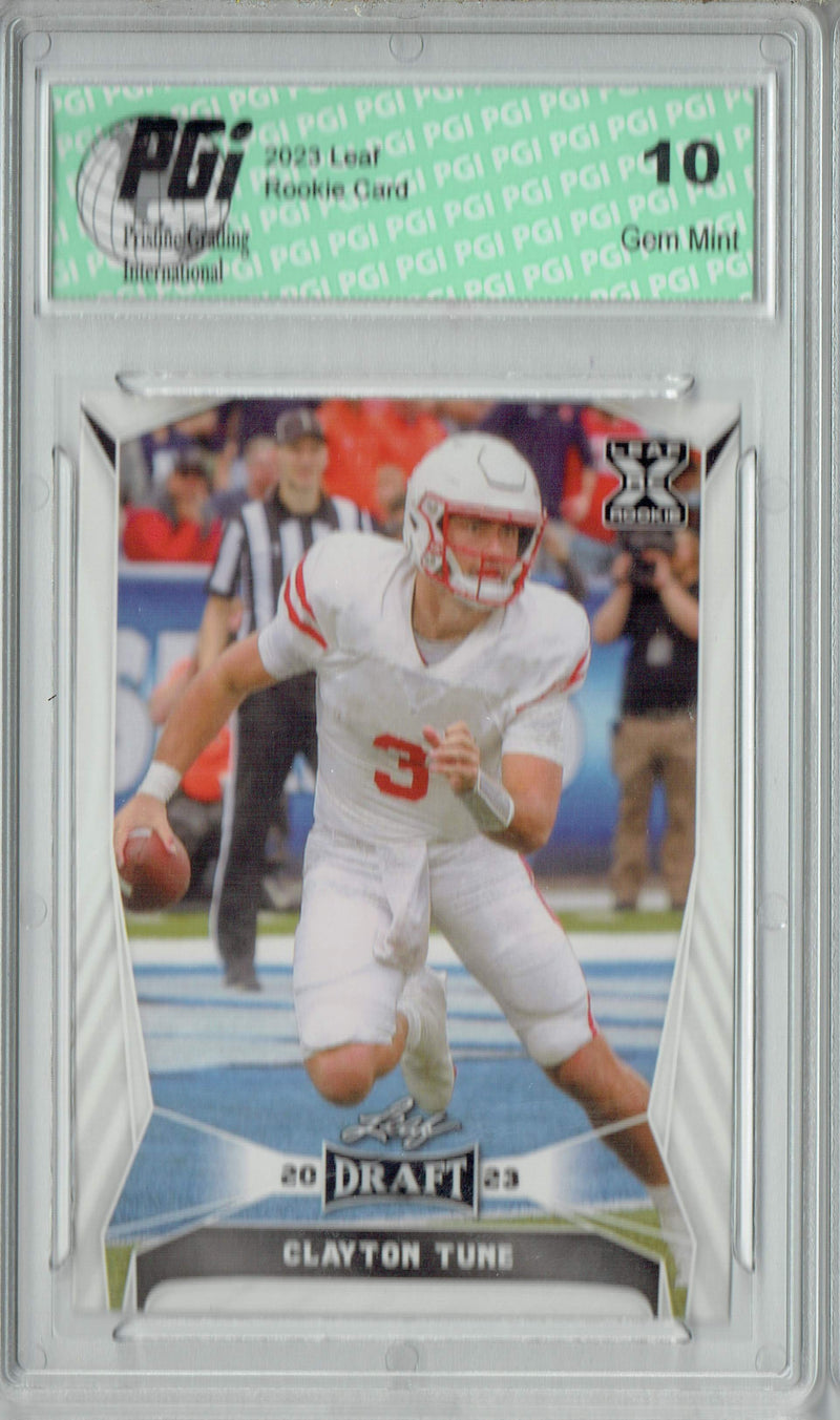 Clayton Tune Rookie Card PGI 10 Gem Mint Football Trading Card 2023 Leaf Football #44