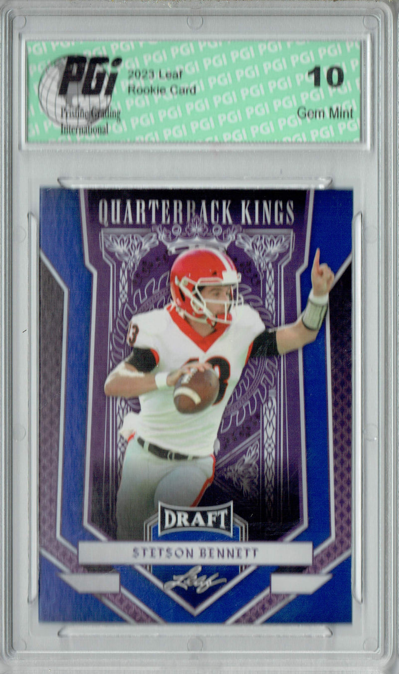 Stetson Bennett Rookie Card Georgia / Los Angeles PGI 10 Gem Mint Football Trading Card 2023 Leaf Football #93 Blue Quarterback Kings