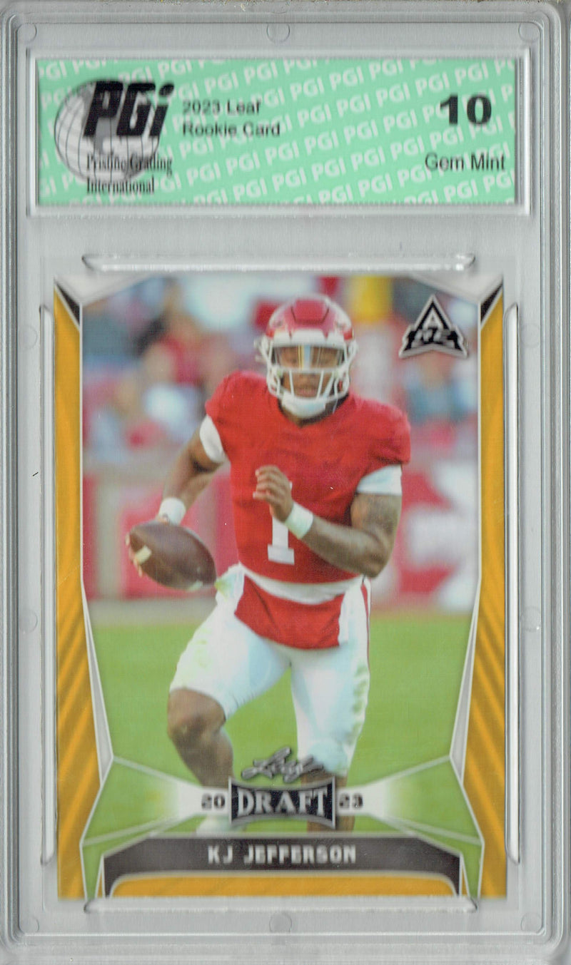 KJ Jefferson Rookie Card PGI 10 Gem Mint Football Trading Card 2023 Leaf Football #37 Gold SP