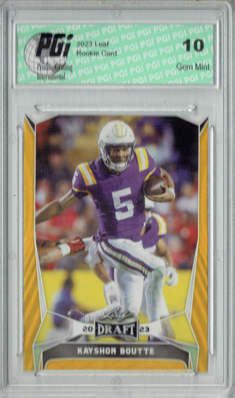 Kayshon Boutte Rookie Card PGI 10 Gem Mint Football Trading Card 2023 Leaf Football #23 Gold Short Print