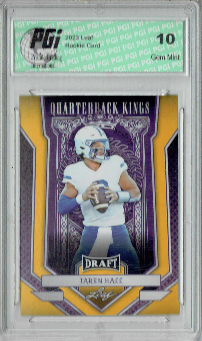 Jaren Hall Rookie Card PGI 10 Gem Mint Football Trading Card 2023 Leaf Football #92 Gold SP Quarterback Kings