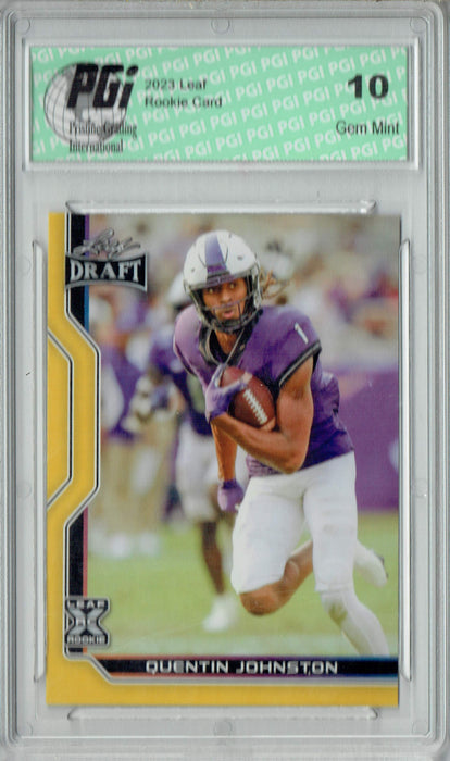 Quentin Johnston 2023 Leaf Football #B1-10 Gold Special Edtn. Rookie Card PGI 10