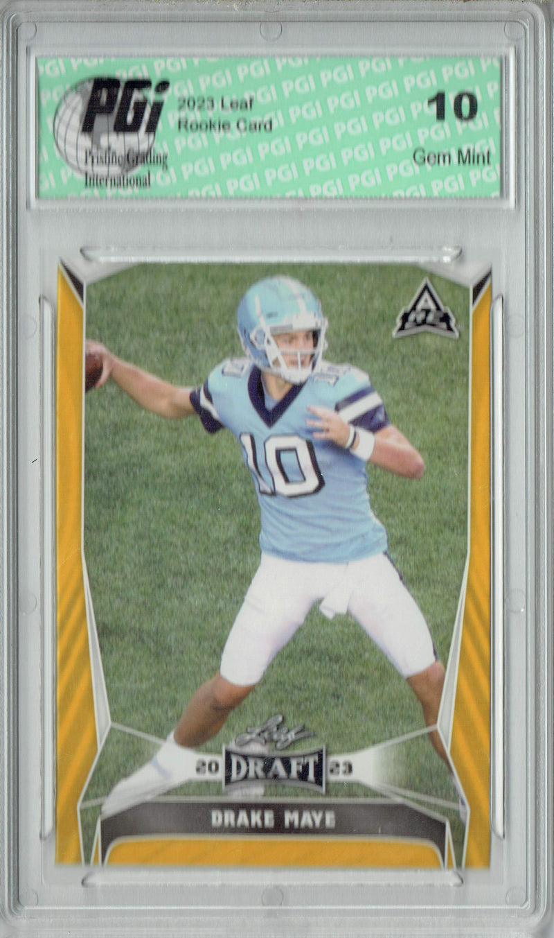Drake Maye Rookie Card New England PGI 10 Gem Mint Football Trading Card 2023 Leaf Football #34 Gold SP