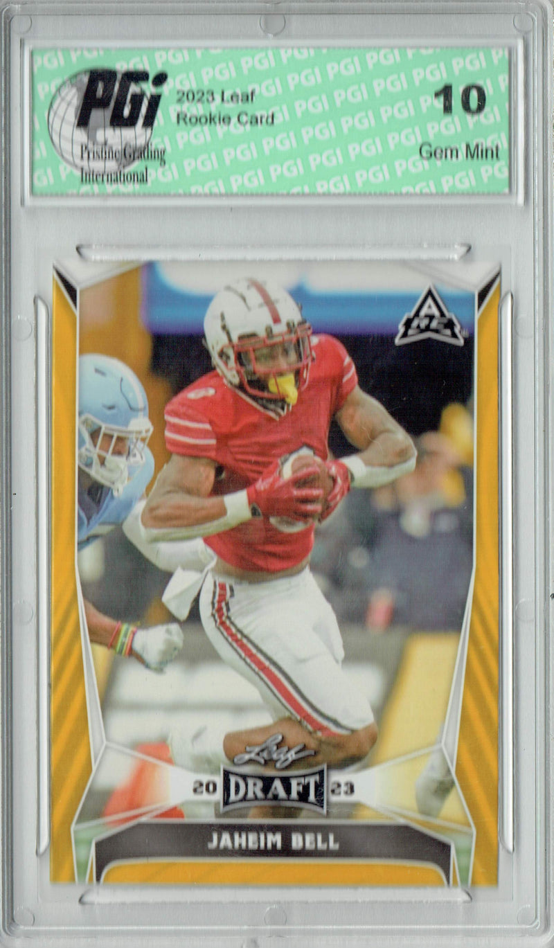 Jaheim Bell 2023 Leaf Football #35 Gold SP Rookie Card PGI 10