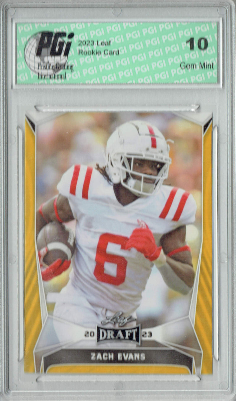 Zach Evans Rookie Card PGI 10 Gem Mint Football Trading Card 2023 Leaf Football #31 Gold SP