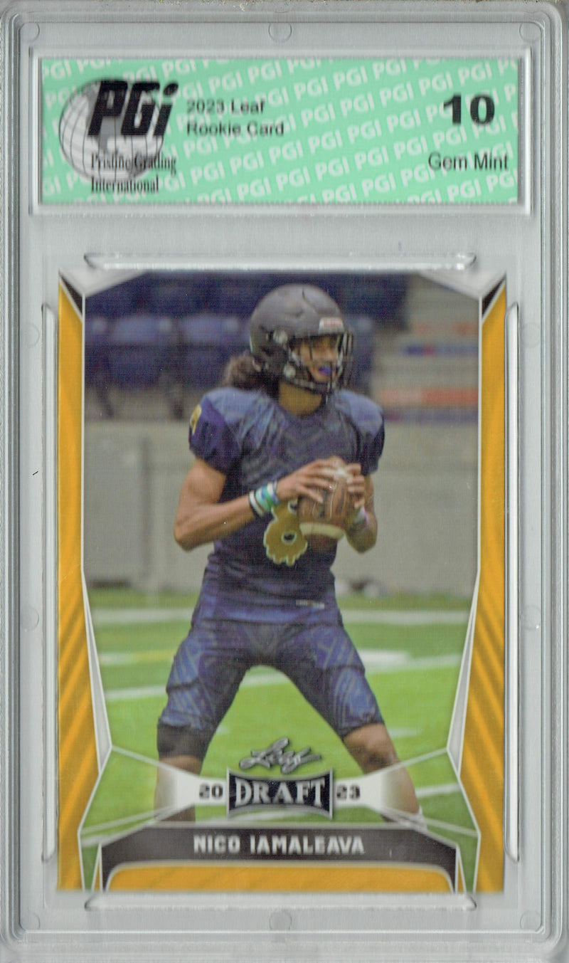Nico Iamaleava Rookie Card Tennessee / UCLA PGI 10 Gem Mint Football Trading Card 2023 Leaf Football #27 Gold SP