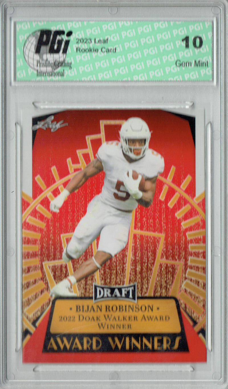 Bijan Robinson Rookie Card Atlanta PGI 10 Gem Mint Football Trading Card 2023 Leaf Football #12 Red SP Award Winners