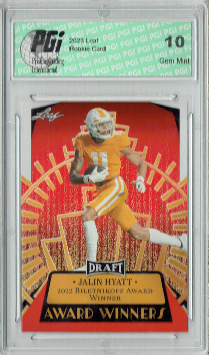 Jalin Hyatt 2023 Leaf Football #15 Red SP Award Winners Rookie Card PGI 10