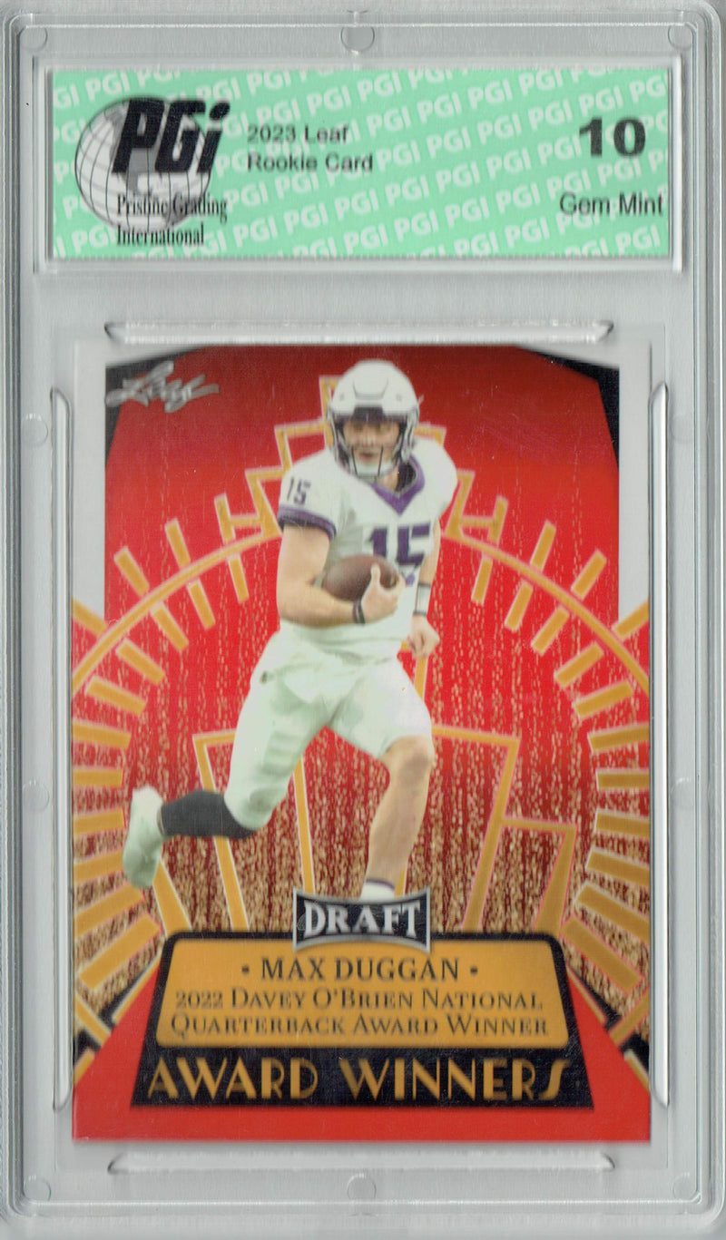 Max Duggan Rookie Card PGI 10 Gem Mint Football Trading Card 2023 Leaf Football #16 Red SP Award Winners