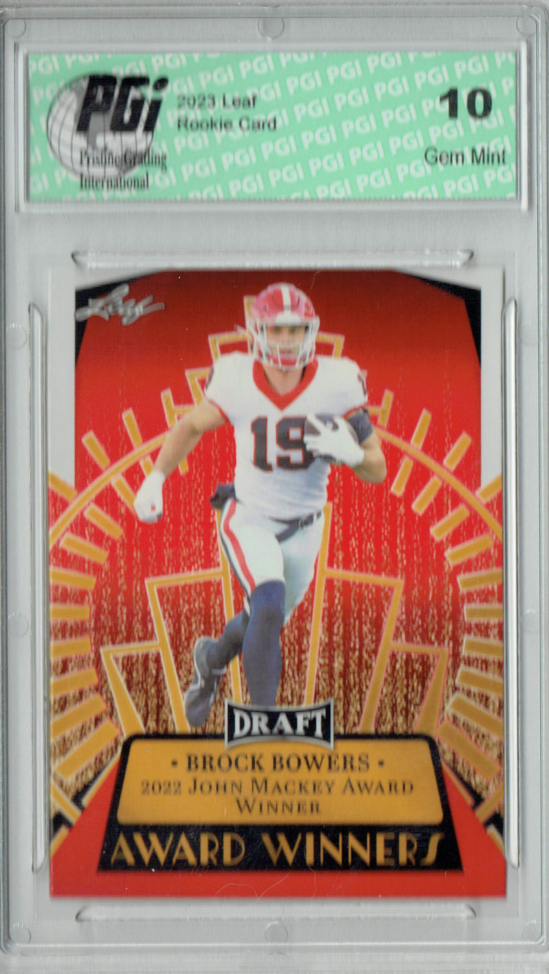 Brock Bowers Rookie Card Georgia / Las Vegas PGI 10 Gem Mint Football Trading Card 2023 Leaf Football #13 Red SP Award Winners