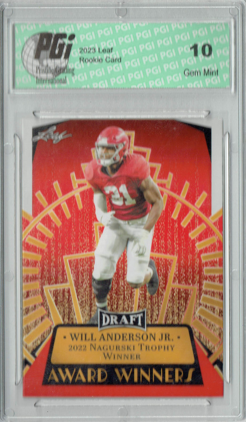 Will Anderson Jr. Rookie Card PGI 10 Gem Mint Football Trading Card 2023 Leaf Football #17 Red SP Award Winners