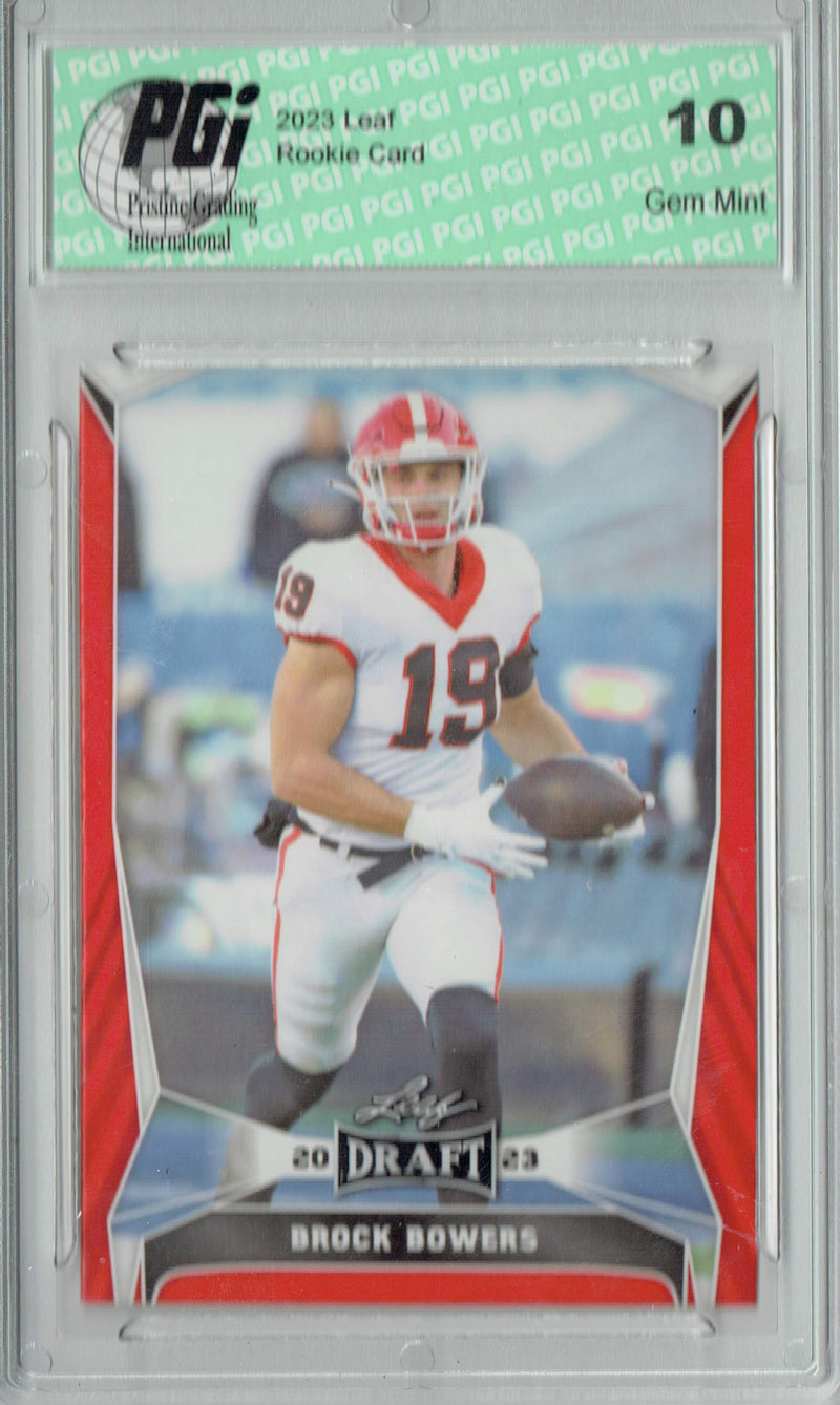 Brock Bowers Rookie Card Georgia / Las Vegas PGI 10 Gem Mint Football Trading Card 2023 Leaf Football #18 Red Short Print
