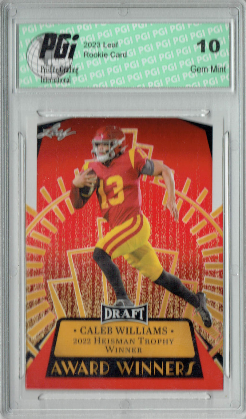 Caleb Williams Rookie Card USC / Chicago PGI 10 Gem Mint Football Trading Card 2023 Leaf Football #14 Red SP Award Winners