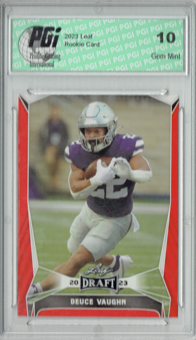 Deuce Vaughn Rookie Card PGI 10 Gem Mint Football Trading Card 2023 Leaf Football #21 Red Short Print