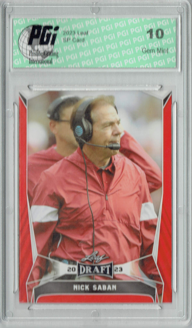 Nick Saban Trading Card PGI 10 Gem Mint Football Card 2023 Leaf Football #26 Red SP Alabama Head Coach