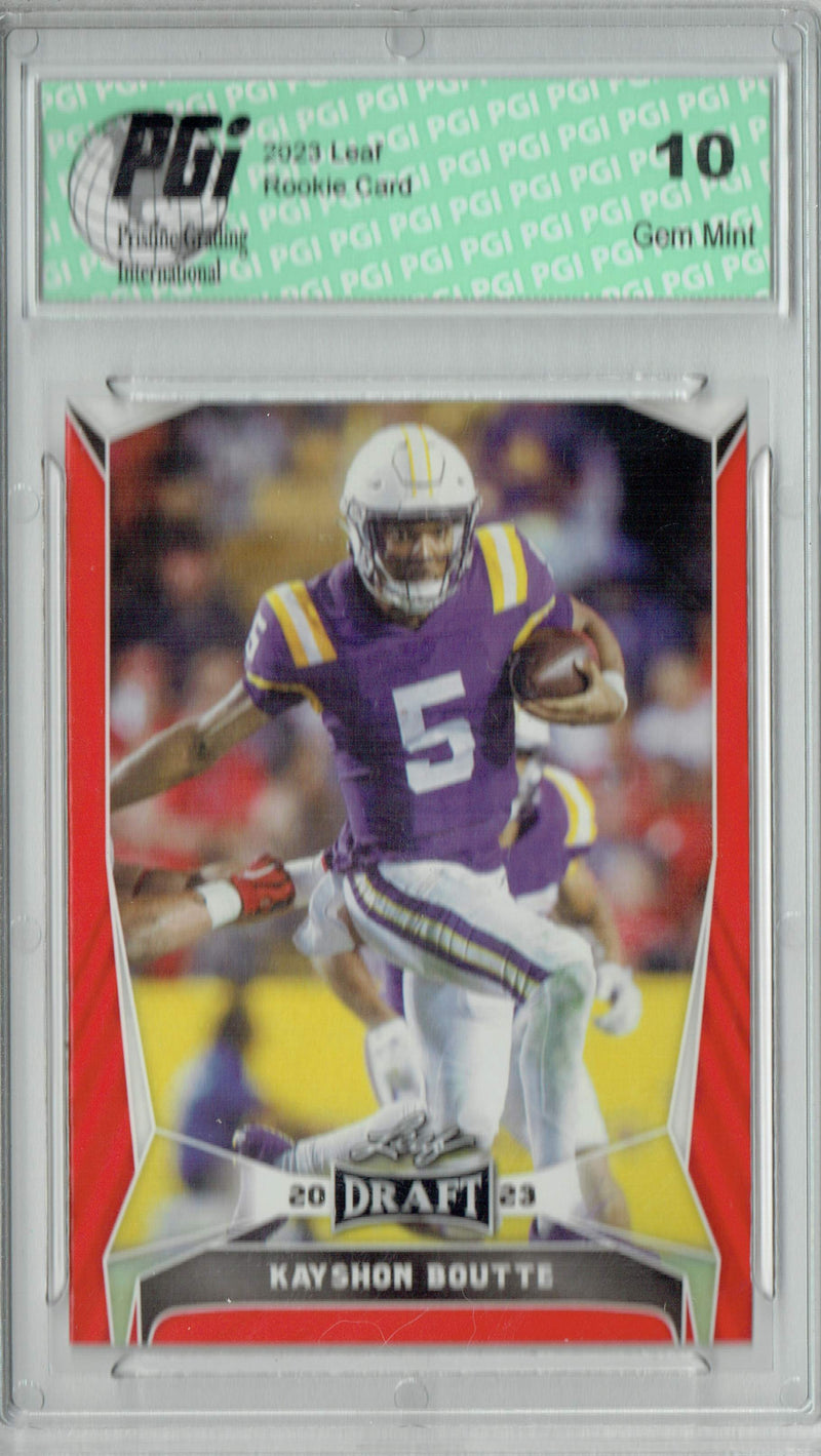 Kayshon Boutte Rookie Card PGI 10 Gem Mint Football Trading Card 2023 Leaf Football #23 Red Short Print