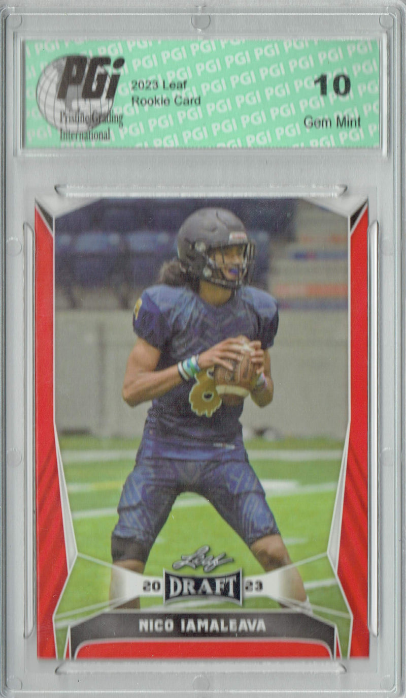 Nico Iamaleava Rookie Card Tennessee / UCLA PGI 10 Gem Mint Football Trading Card 2023 Leaf Football #27 Red SP