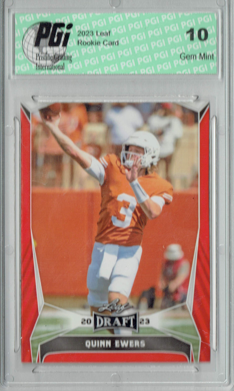 Quinn Ewers Rookie Card Texas PGI 10 Gem Mint Football Trading Card 2023 Leaf Football #28 Red SP Texas