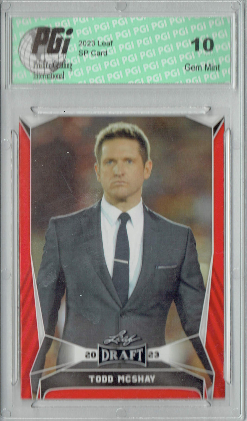 Todd McShay Trading Card PGI 10 Gem Mint Football Card 2023 Leaf Football #30 Red SP College Analyst