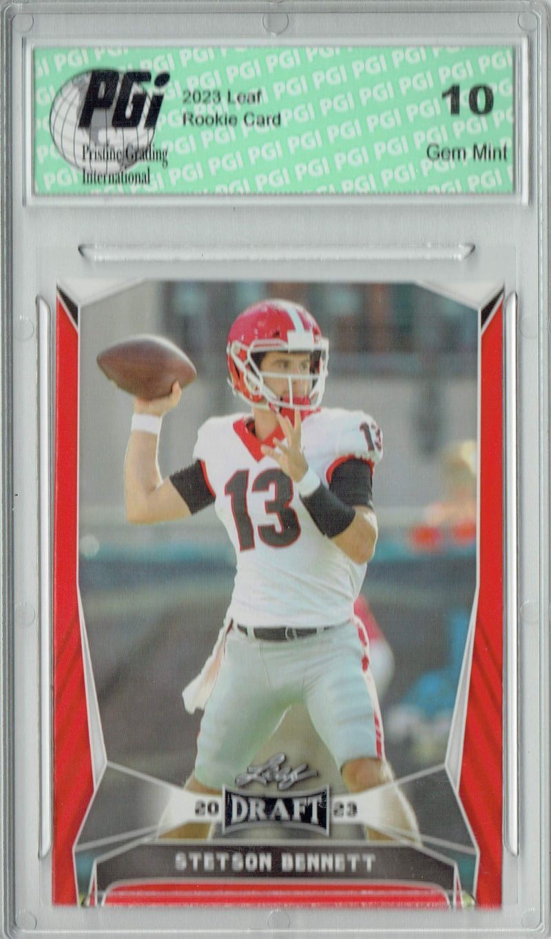 Stetson Bennett Rookie Card Georgia / Los Angeles PGI 10 Gem Mint Football Trading Card 2023 Leaf Football #29 Red SP Georgia