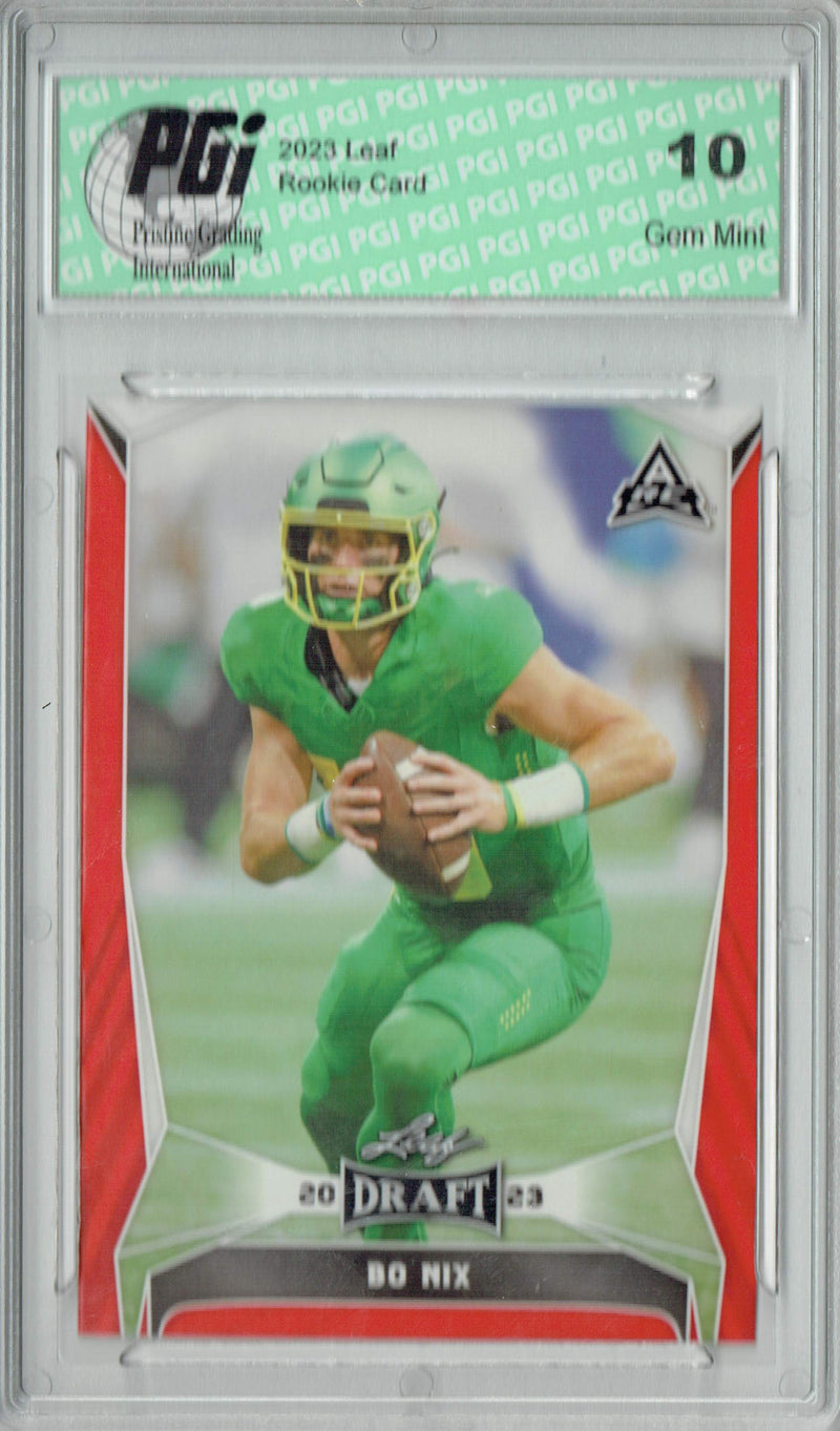 Bo Nix Rookie Card Oregon / Denver PGI 10 Gem Mint Football Trading Card 2023 Leaf Football #32 Red SP