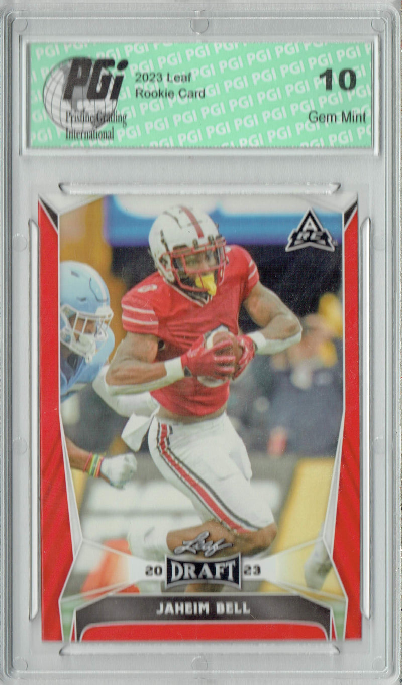 Jaheim Bell Rookie Card PGI 10 Gem Mint Football Trading Card 2023 Leaf Football #35 Red SP