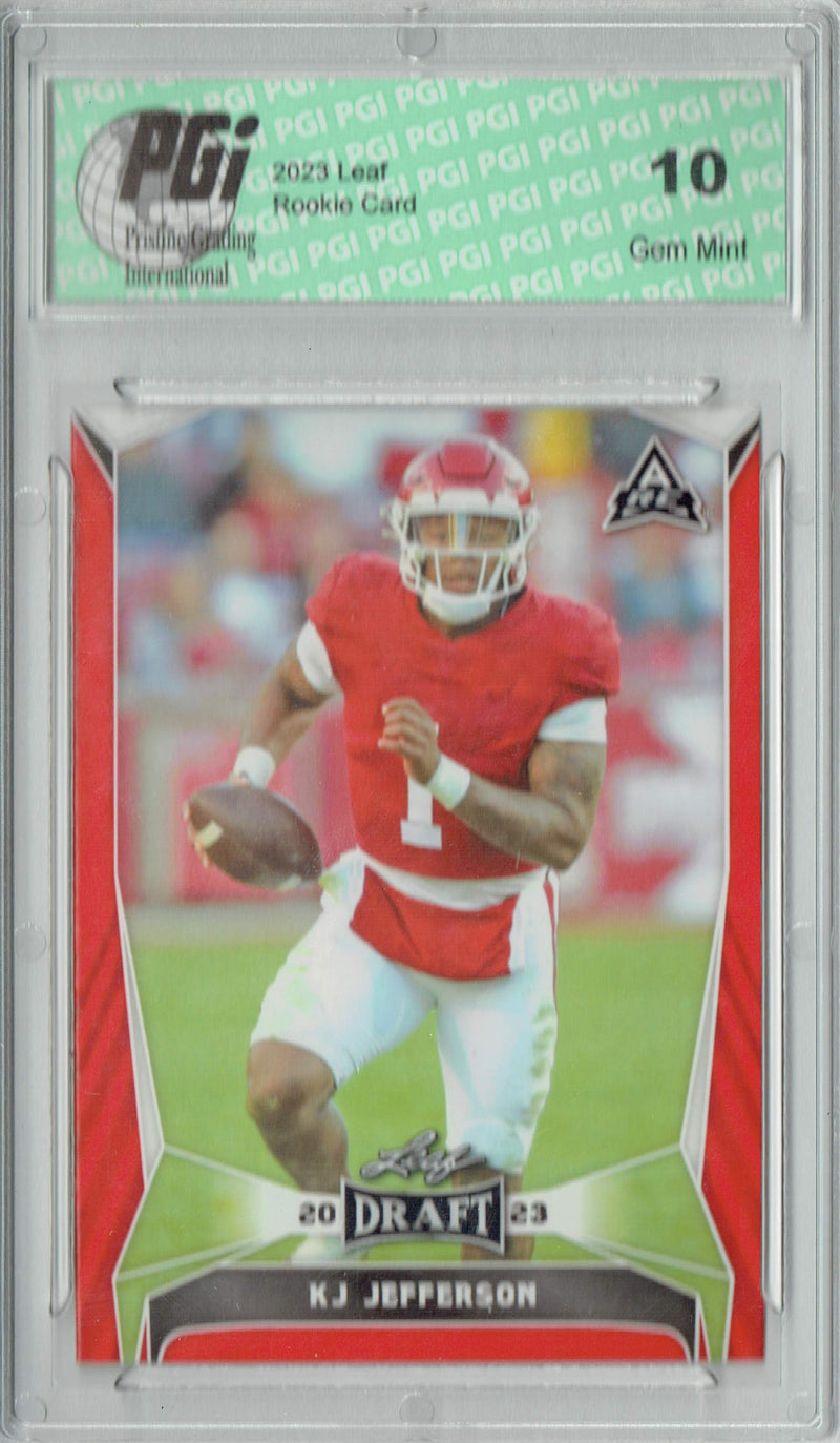 KJ Jefferson Rookie Card PGI 10 Gem Mint Football Trading Card 2023 Leaf Football #37 Red SP
