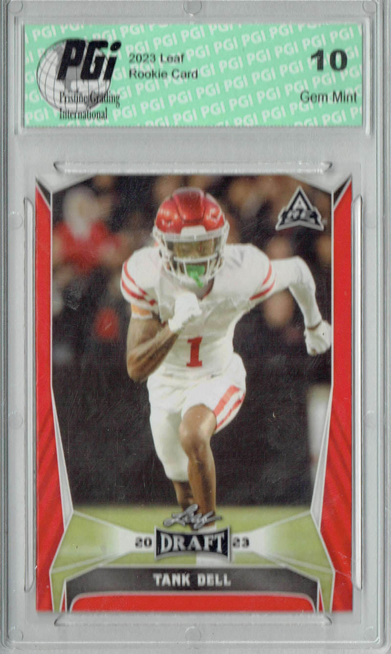 Tank Dell Rookie Card PGI 10 Gem Mint Football Trading Card 2023 Leaf Football #38 Red SP