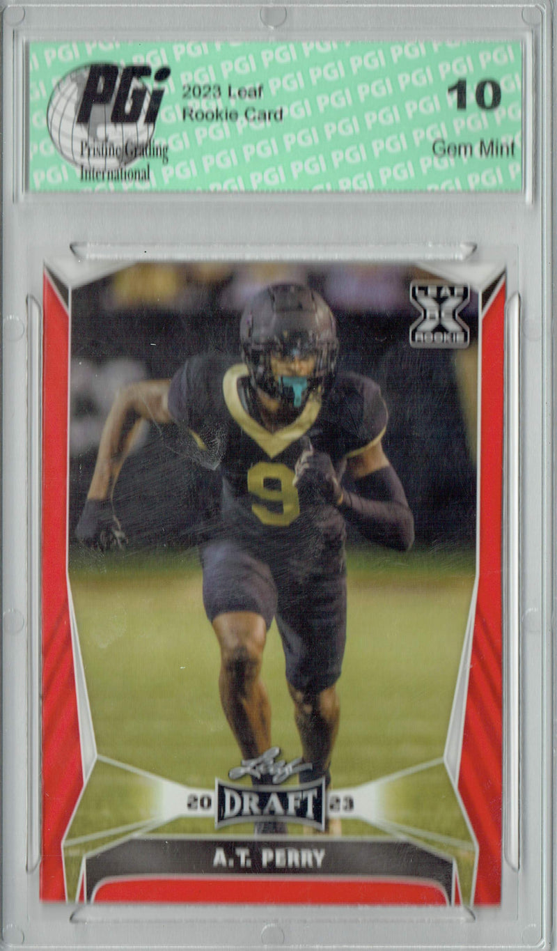 A.T. Perry Rookie Card PGI 10 Gem Mint Football Trading Card 2023 Leaf Football #39 Red SP