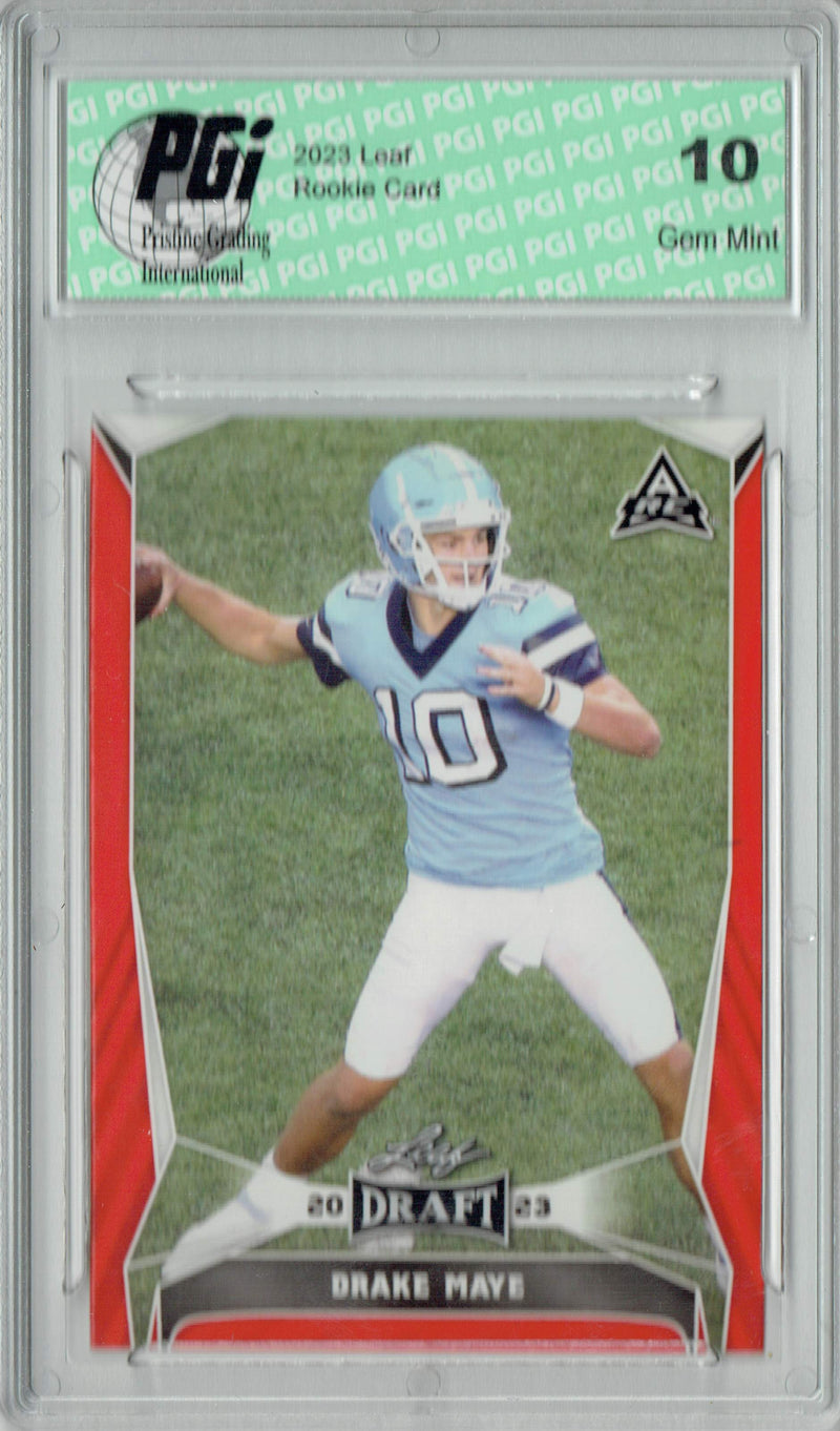 Drake Maye Rookie Card New England PGI 10 Gem Mint Football Trading Card 2023 Leaf Football #34 Red SP