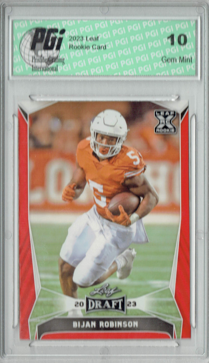 Bijan Robinson Rookie Card Atlanta PGI 10 Gem Mint Football Trading Card 2023 Leaf Football #41 Red SP Texas