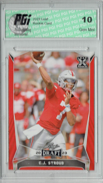 C.J. Stroud 2023 Leaf Football #43 Red SP Ohio State Rookie Card PGI 10