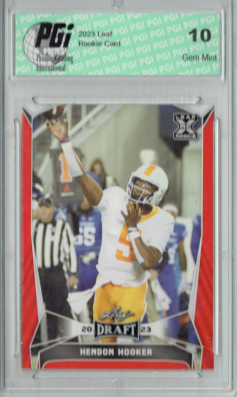 Hendon Hooker Rookie Card PGI 10 Gem Mint Football Trading Card 2023 Leaf Football #48 Red SP Tennessee
