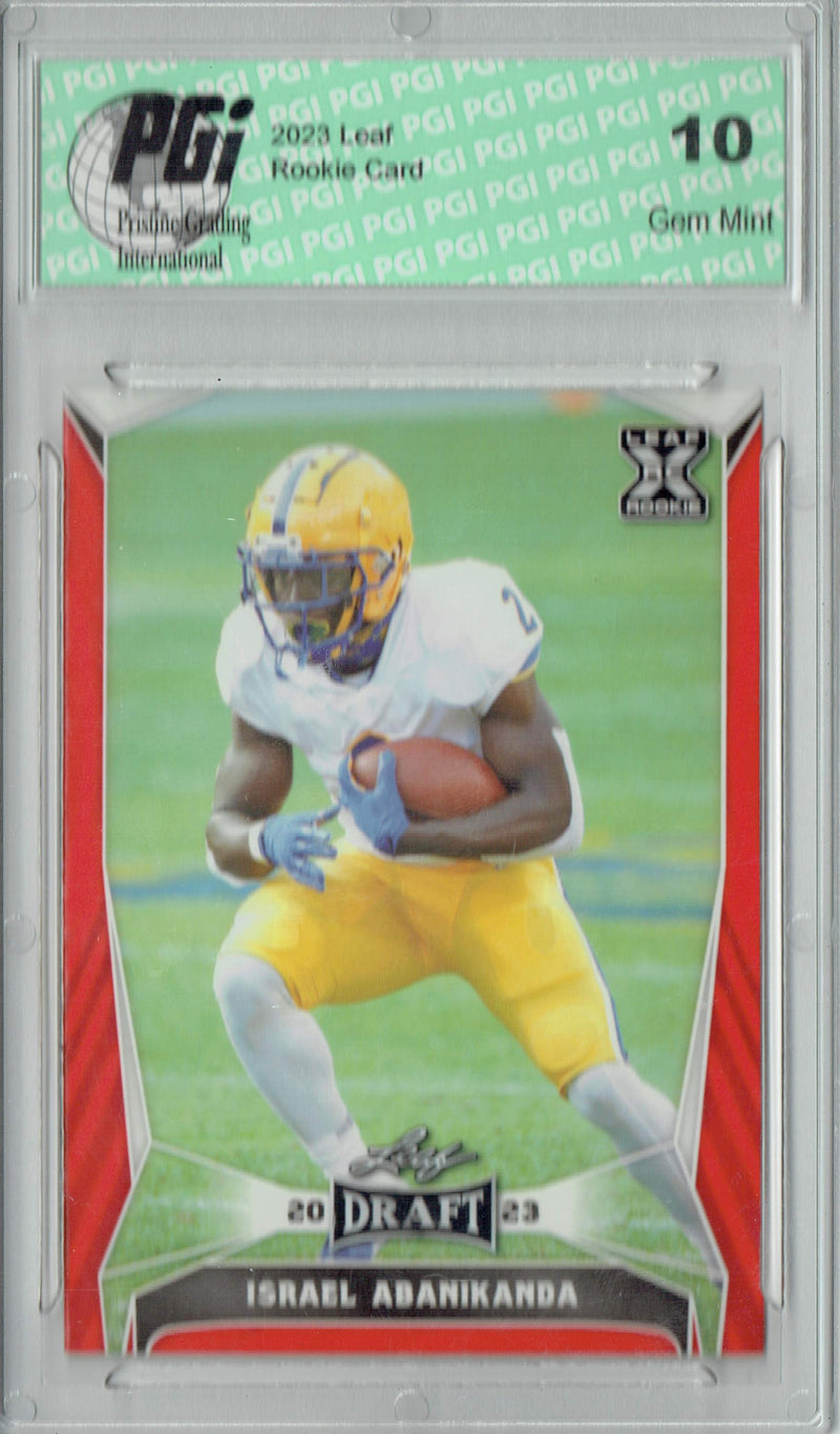 Israel Abanikanda Rookie Card PGI 10 Gem Mint Football Trading Card 2023 Leaf Football #49 Red SP