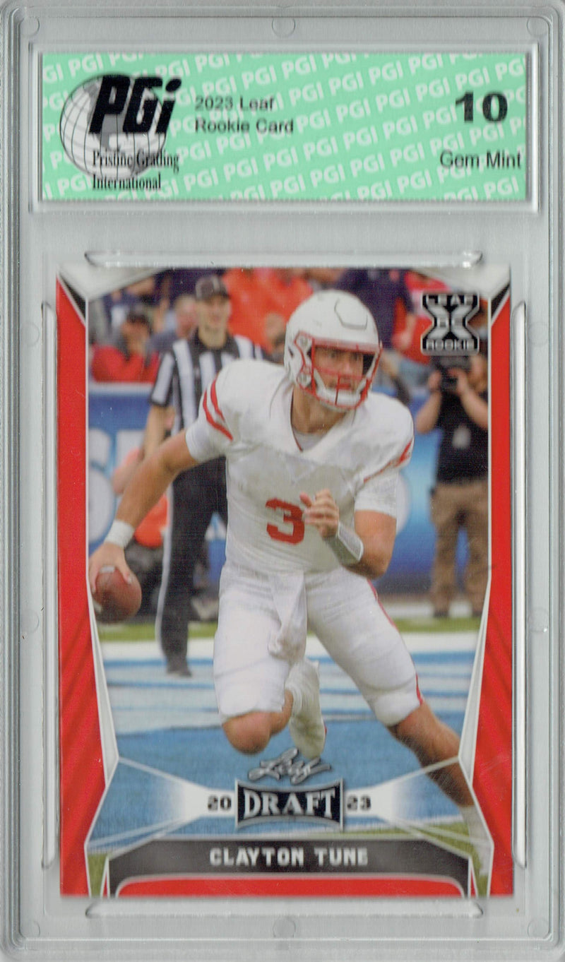 Clayton Tune Rookie Card PGI 10 Gem Mint Football Trading Card 2023 Leaf Football #44 Red SP