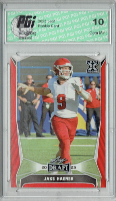 Jake Haener 2023 Leaf Football #51 Red SP Rookie Card PGI 10