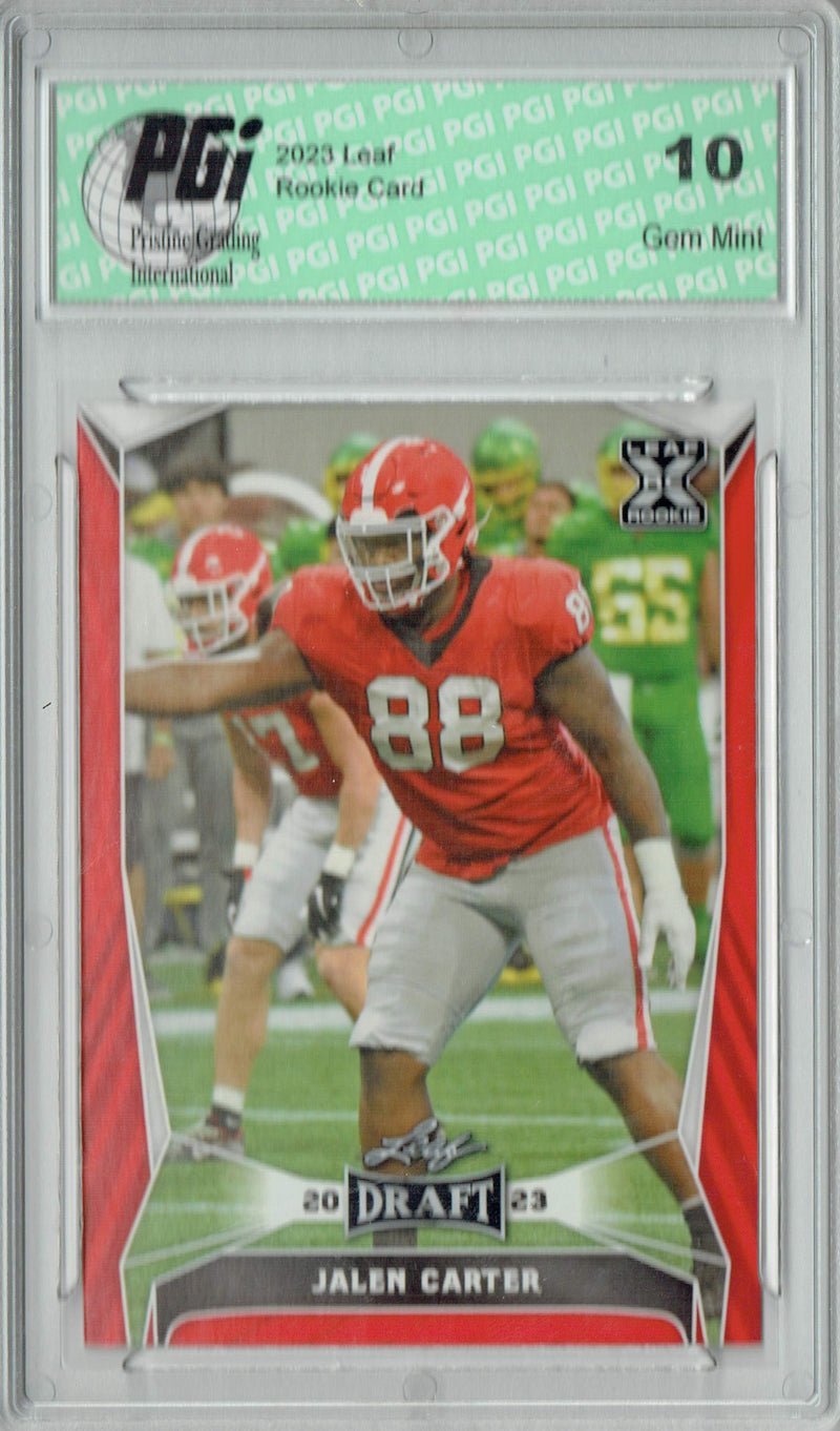 Jalen Carter Rookie Card Philadelphia PGI 10 Gem Mint Football Trading Card 2023 Leaf Football #52 Red SP