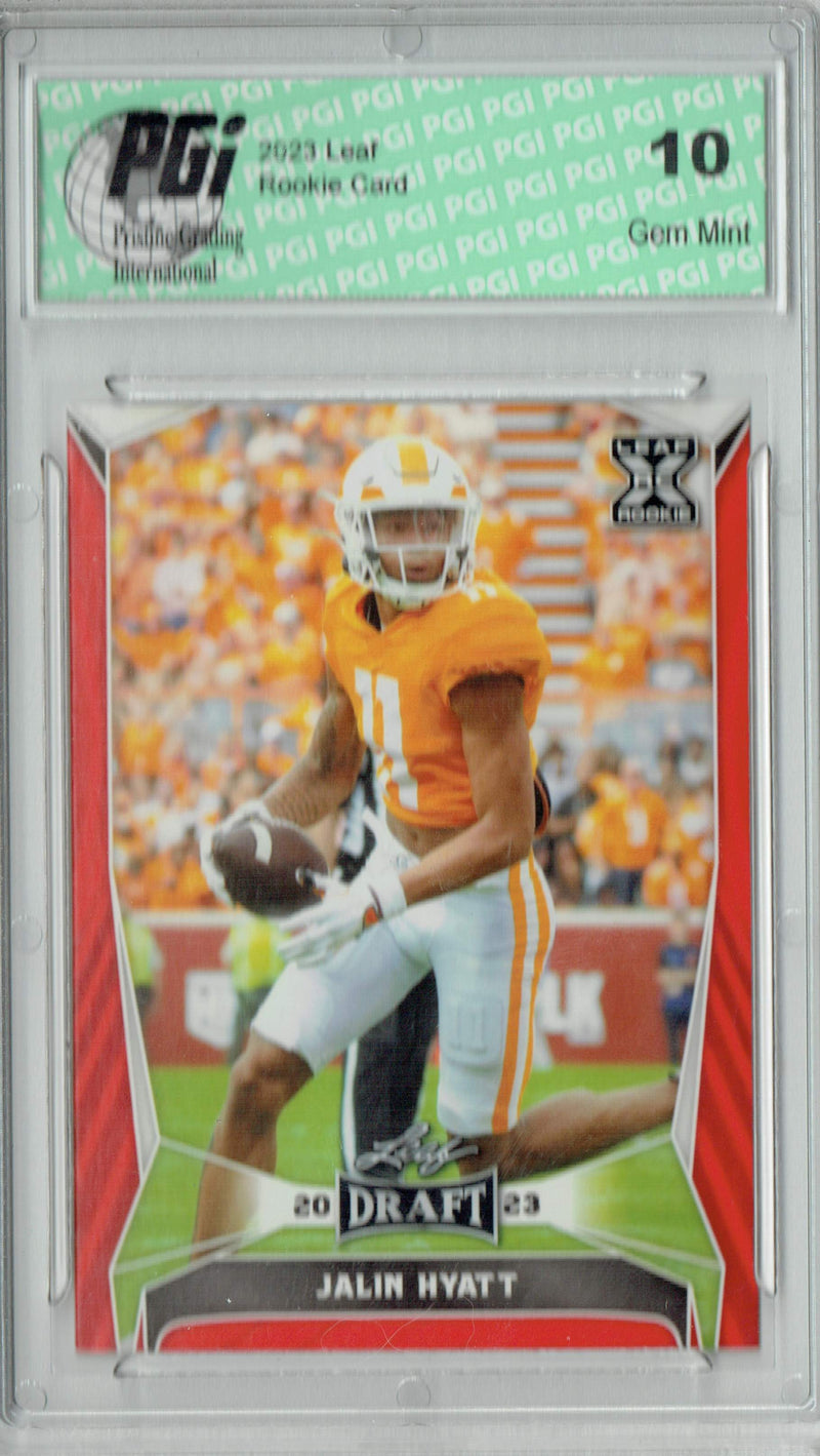 Jalin Hyatt Rookie Card PGI 10 Gem Mint Football Trading Card 2023 Leaf Football #53 Red SP