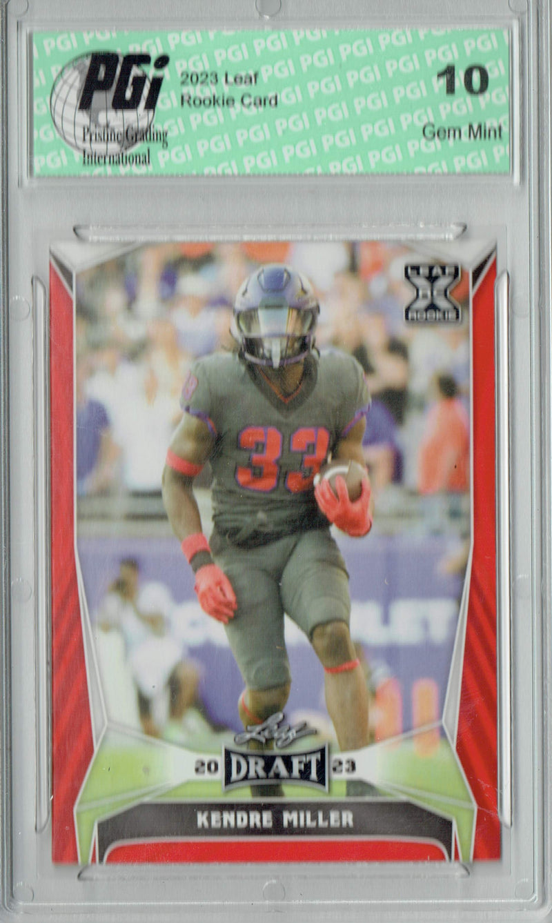 Kendre Miller Rookie Card PGI 10 Gem Mint Football Trading Card 2023 Leaf Football #58 Red SP
