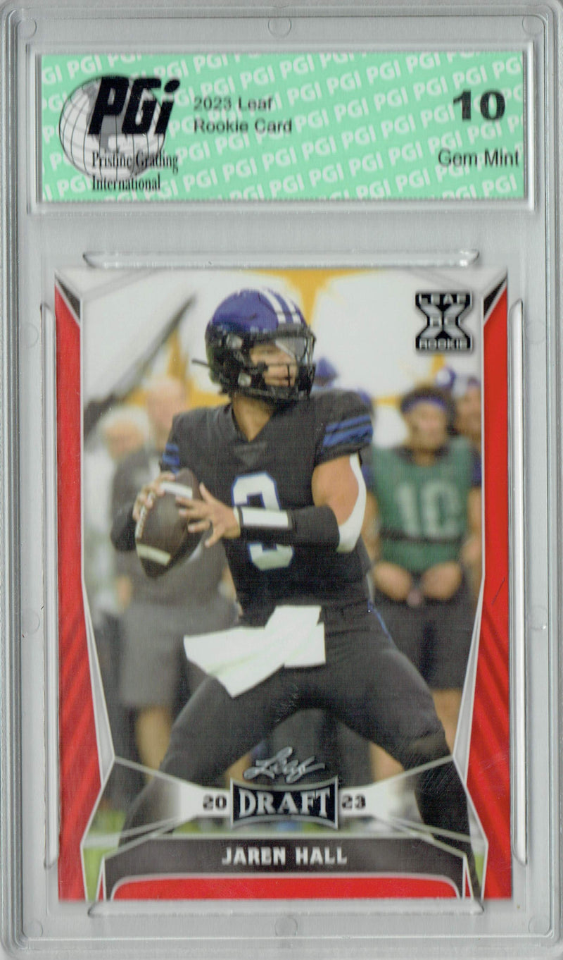 Jaren Hall Rookie Card PGI 10 Gem Mint Football Trading Card 2023 Leaf Football #54 Red SP