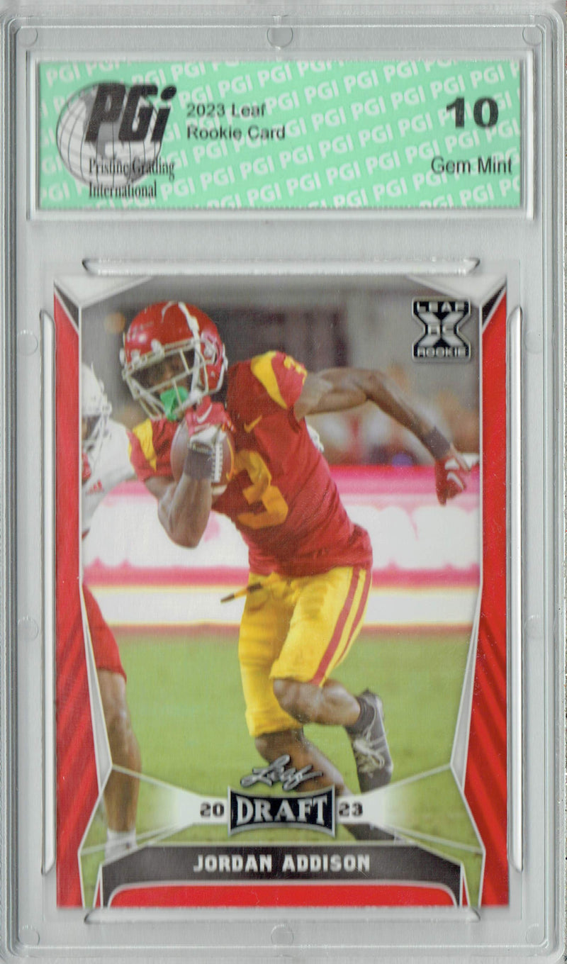 Jordan Addison Rookie Card Minnesota PGI 10 Gem Mint Football Trading Card 2023 Leaf Football #56 Red SP