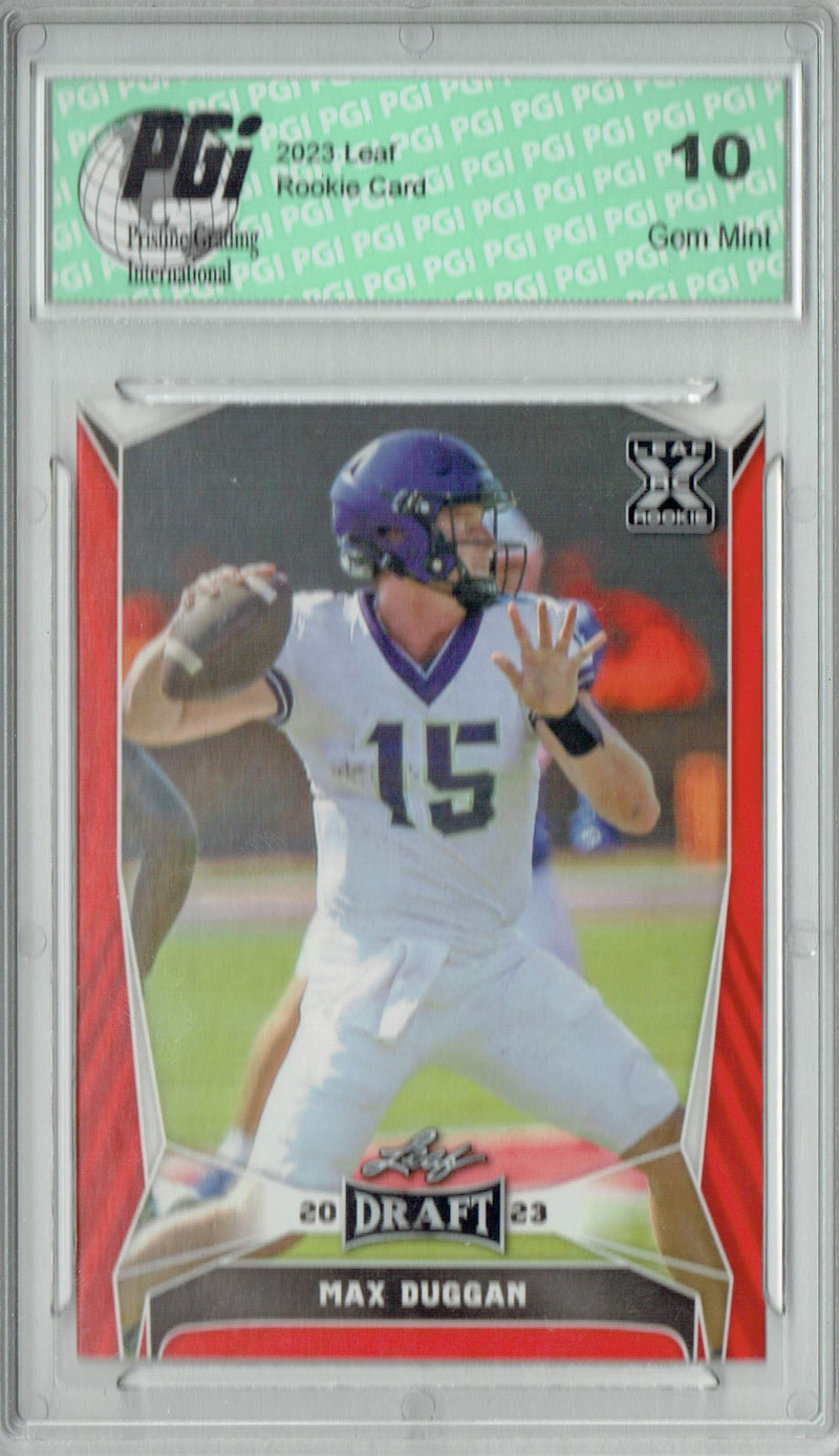 Max Duggan Rookie Card PGI 10 Gem Mint Football Trading Card 2023 Leaf Football #61 Red SP