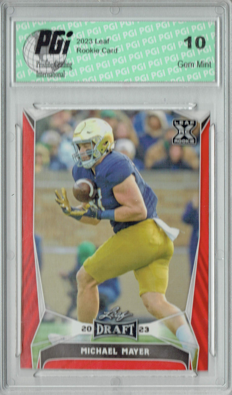 Michael Mayer Rookie Card PGI 10 Gem Mint Football Trading Card 2023 Leaf Football #62 Red SP