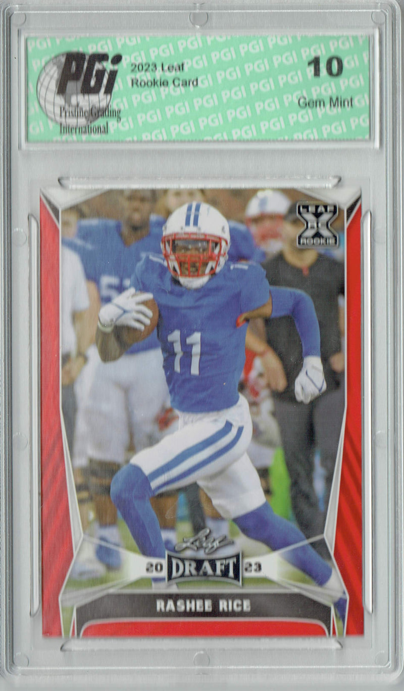 Rashee Rice Rookie Card PGI 10 Gem Mint Football Trading Card 2023 Leaf Football #66 Red SP
