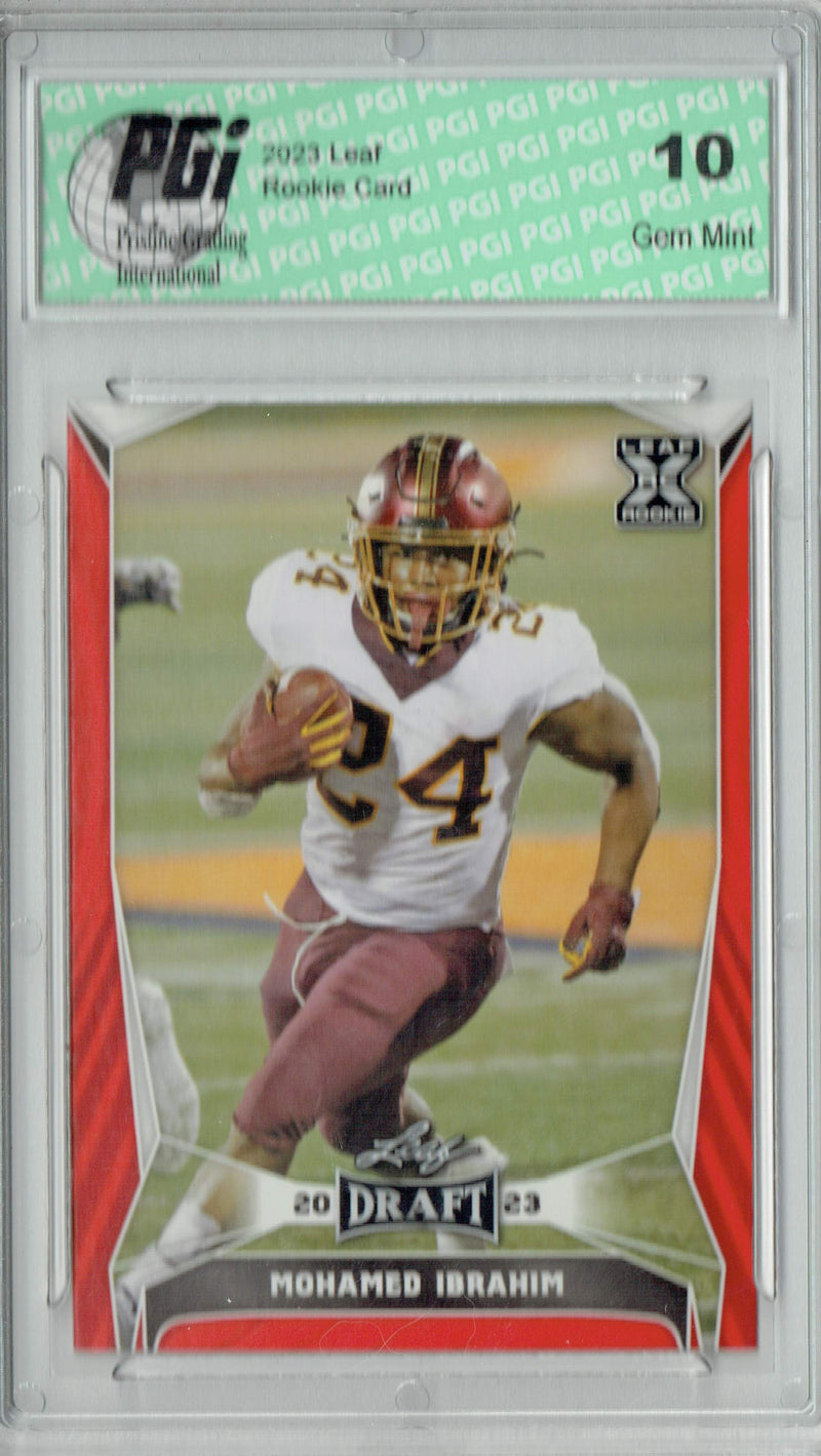 Mohamed Ibrahim Rookie Card PGI 10 Gem Mint Football Trading Card 2023 Leaf Football #63 Red SP